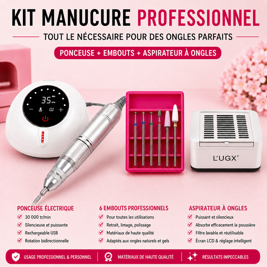 Witticare Kit Pro Manucure – Ponceuse Électrique + Aspirateur + Embouts Professionnels