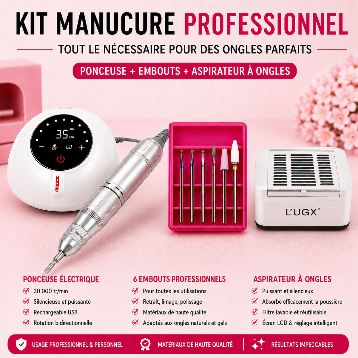 Witticare Kit Pro Manucure – Ponceuse Électrique + Aspirateur + Embouts Professionnels