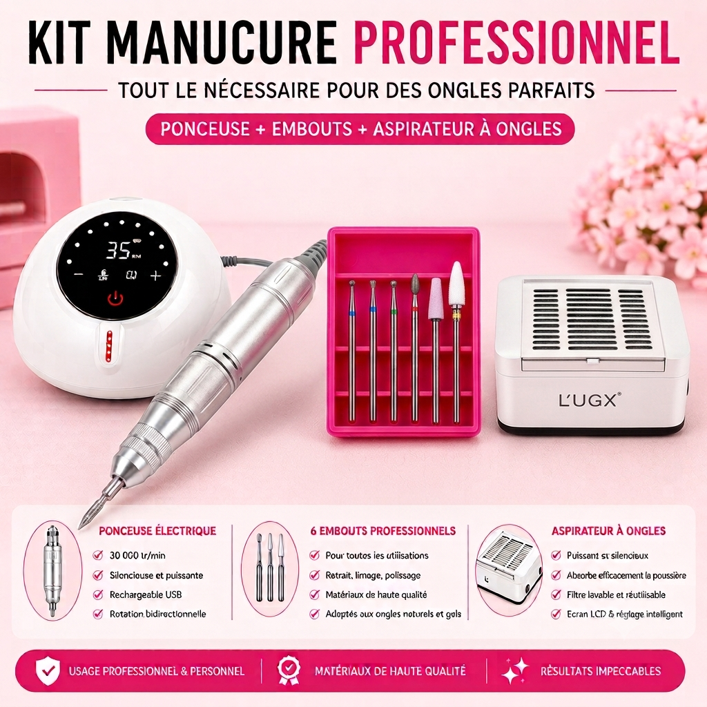 Kit Pro Manucure Complet – Ponceuse + Aspirateur + Embouts